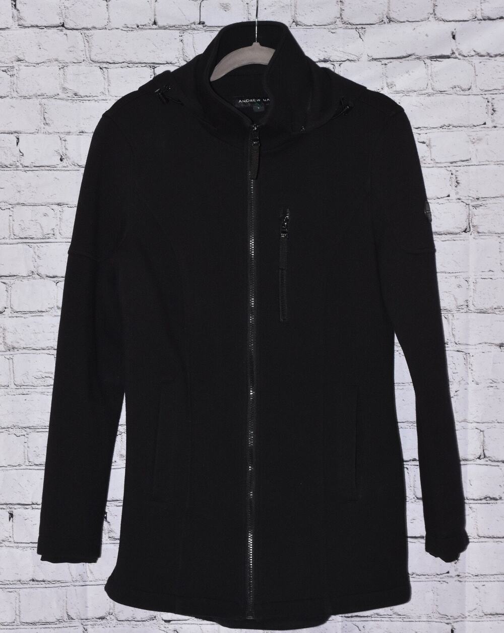 Andrew Marc Ladies Long Soft-shell Black Hooded Coat Size Small